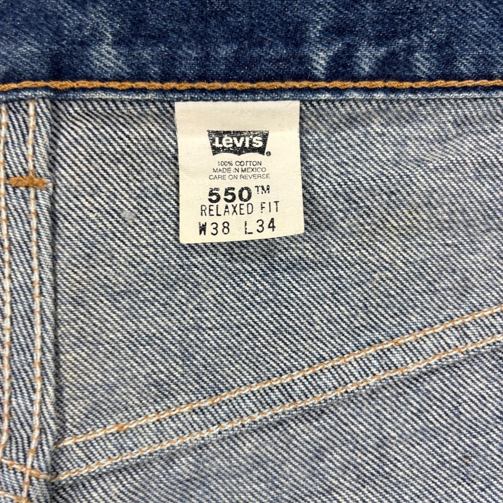 Levi Strauss 550 Relaxed Fit Jeans Men 38x34 Blue Y2K Vintage Black Batwing Tag - Picture 10 of 16